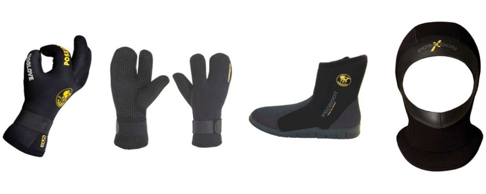 Neopren Handschuhe, Kopfhaube und Füßlinge